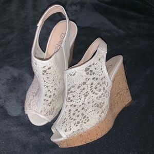 Off white lace wedges